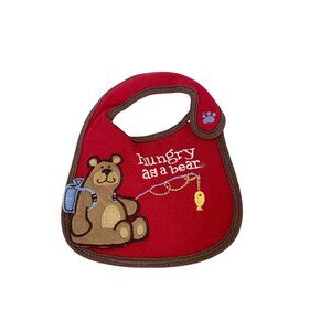 Baby One Size Feeding Bib Drool Brown Red Hungry as a Bear Vintage